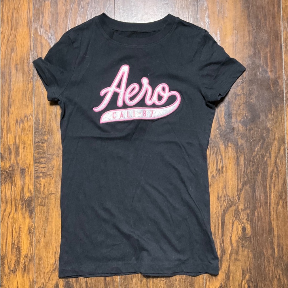 Aeropostale Womens Classic Crew Graphic T-Shirt Black Pink Aero Cali 87 Small